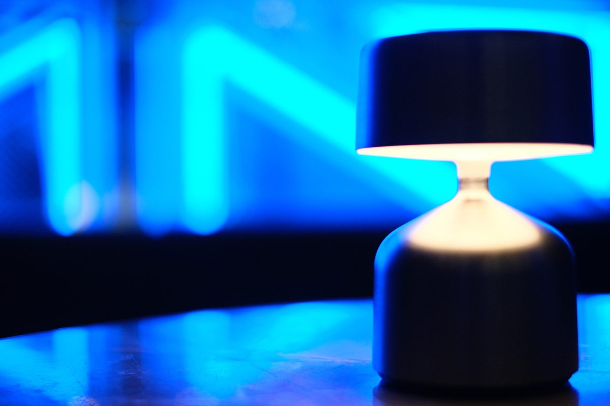 Commercial product photographer North East — designer lamp in neon light