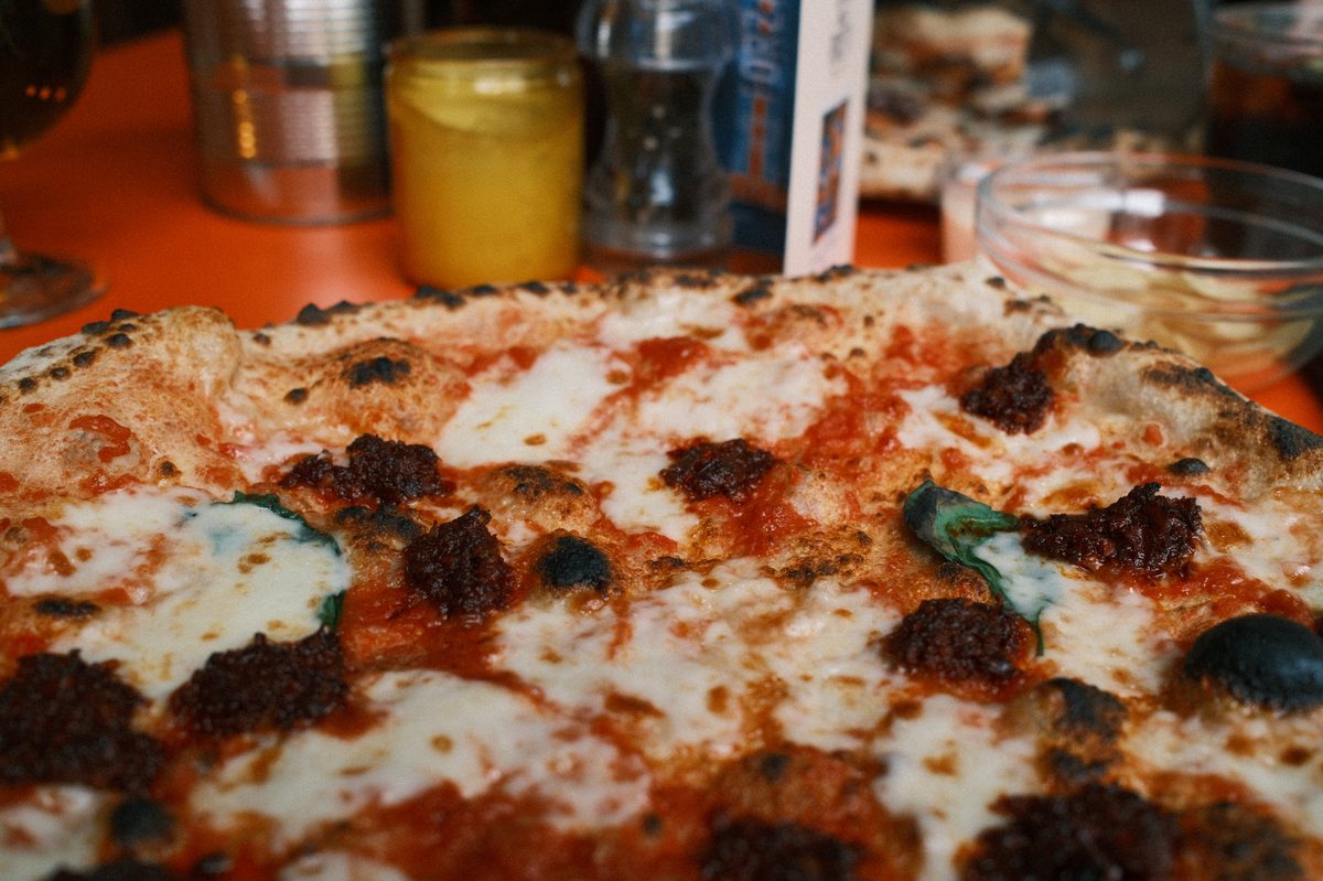 Restaurant food photography Newcastle — wood-fired pizza close up