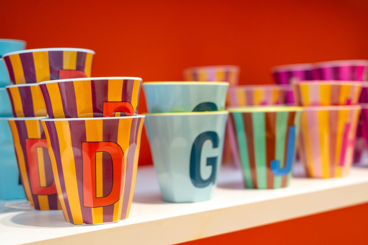Retail product photography Gateshead — colourful striped cups